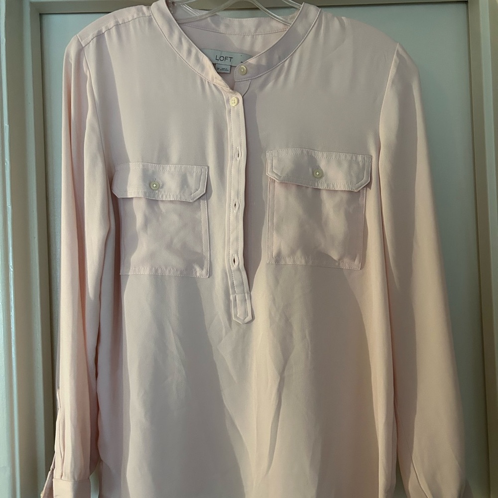 LOFT Women's Light Pink Button-Down Top